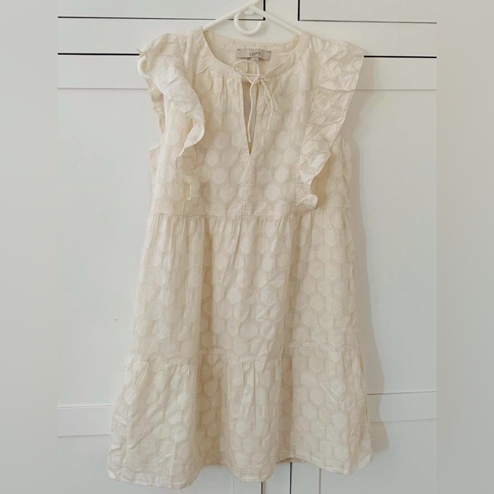 LOFT Cream Ruffle Sleeve Dress